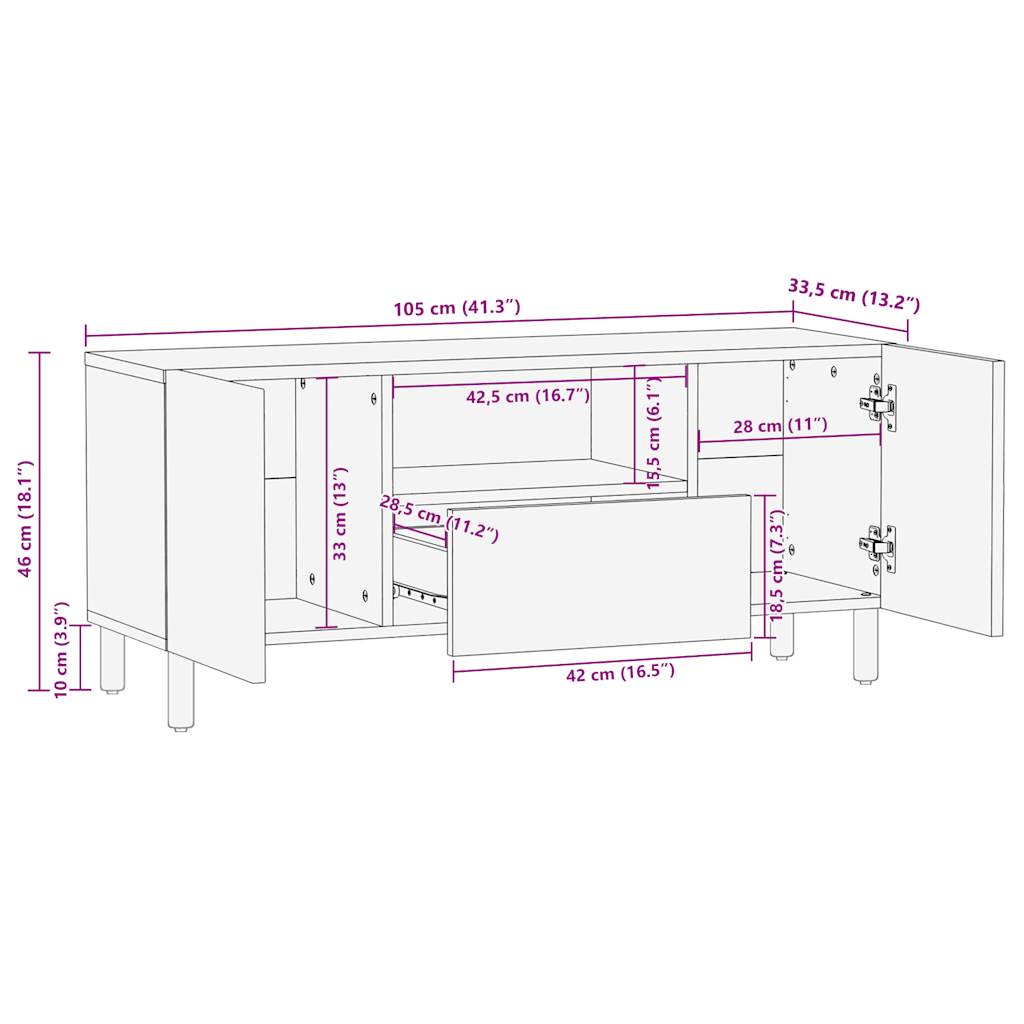 TV Cabinet Black 105x33.5x46 cm Solid Rough Wood Mango