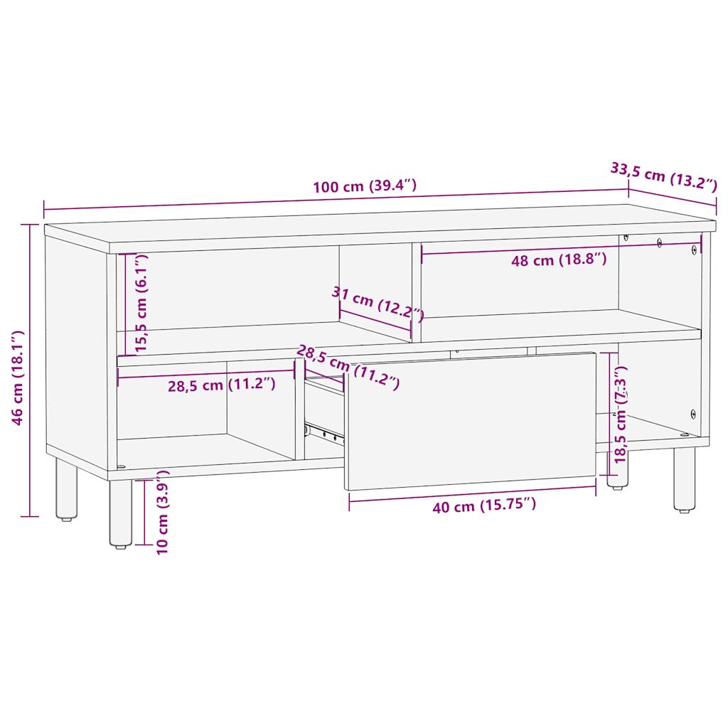 TV Cabinet Black 100x33.5x46 cm Solid Rough Wood Mango