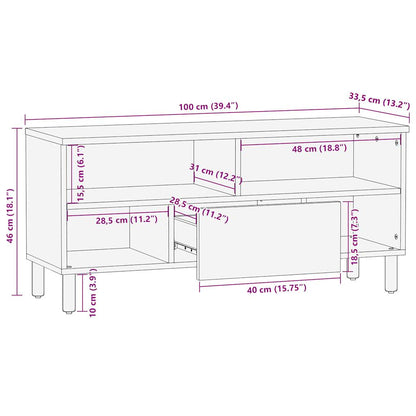 TV Cabinet Black 100x33.5x46 cm Solid Rough Wood Mango