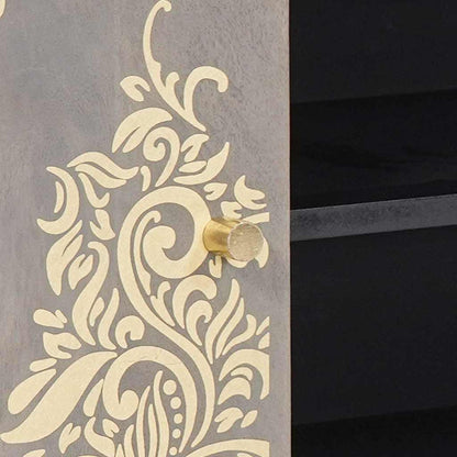 TV Cabinet Grey and Gold 105 x 33.5 x 46 cm Solid Mango wood