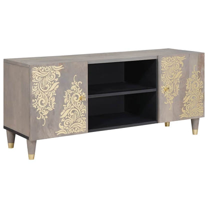 TV Cabinet Grey and Gold 105 x 33.5 x 46 cm Solid Mango wood