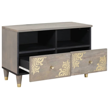 TV Cabinet with Shelf Grey and Gold Solid Mango wood