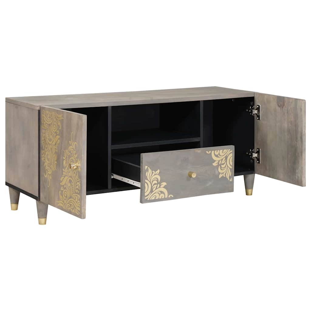 TV Cabinet Grey and Gold 105 x 33.5 x 46 cm Solid Mango wood