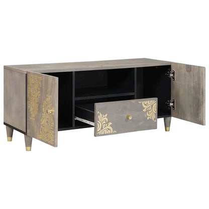 TV Cabinet Grey and Gold 105 x 33.5 x 46 cm Solid Mango wood