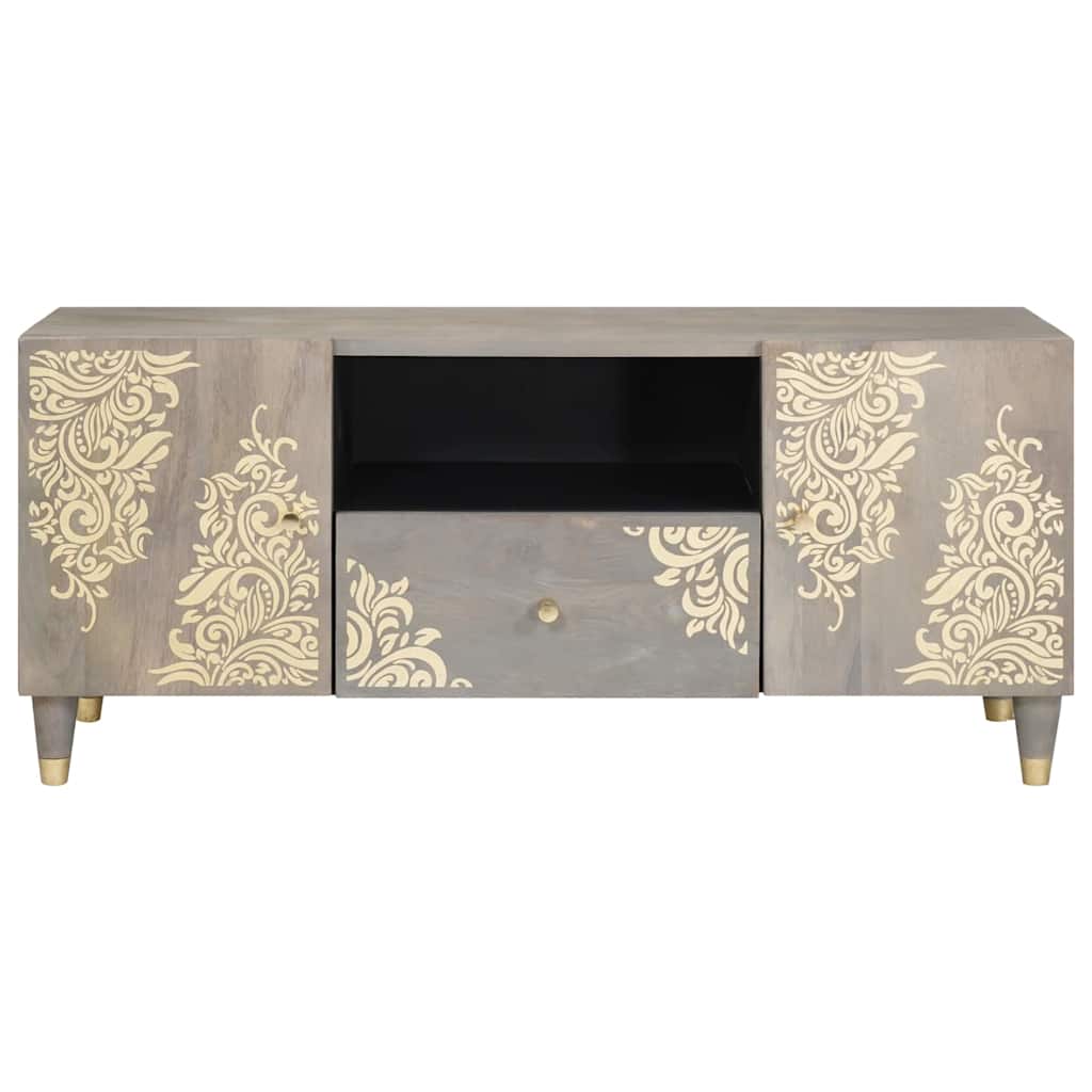 TV Cabinet Grey and Gold 105 x 33.5 x 46 cm Solid Mango wood