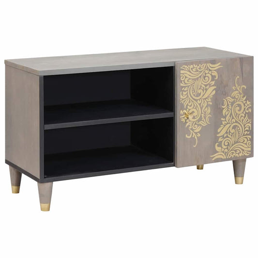 TV Cabinet Grey and Gold 80 x 31.5 x 46 cm Solid Mango wood