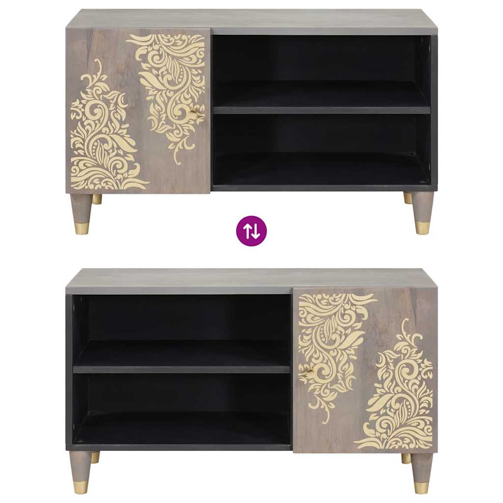 TV Cabinet Grey and Gold 80 x 31.5 x 46 cm Solid Mango wood