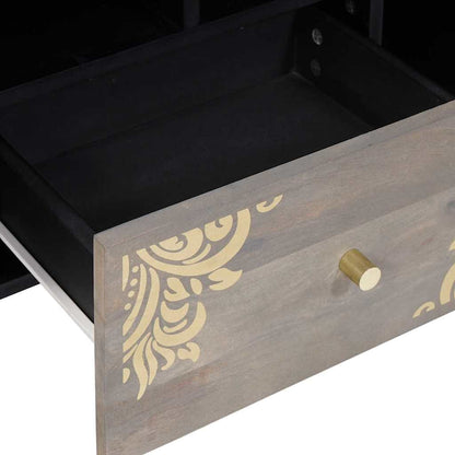 TV Cabinet Grey and Gold 100 x 33.5 x 46 cm Solid Mango wood