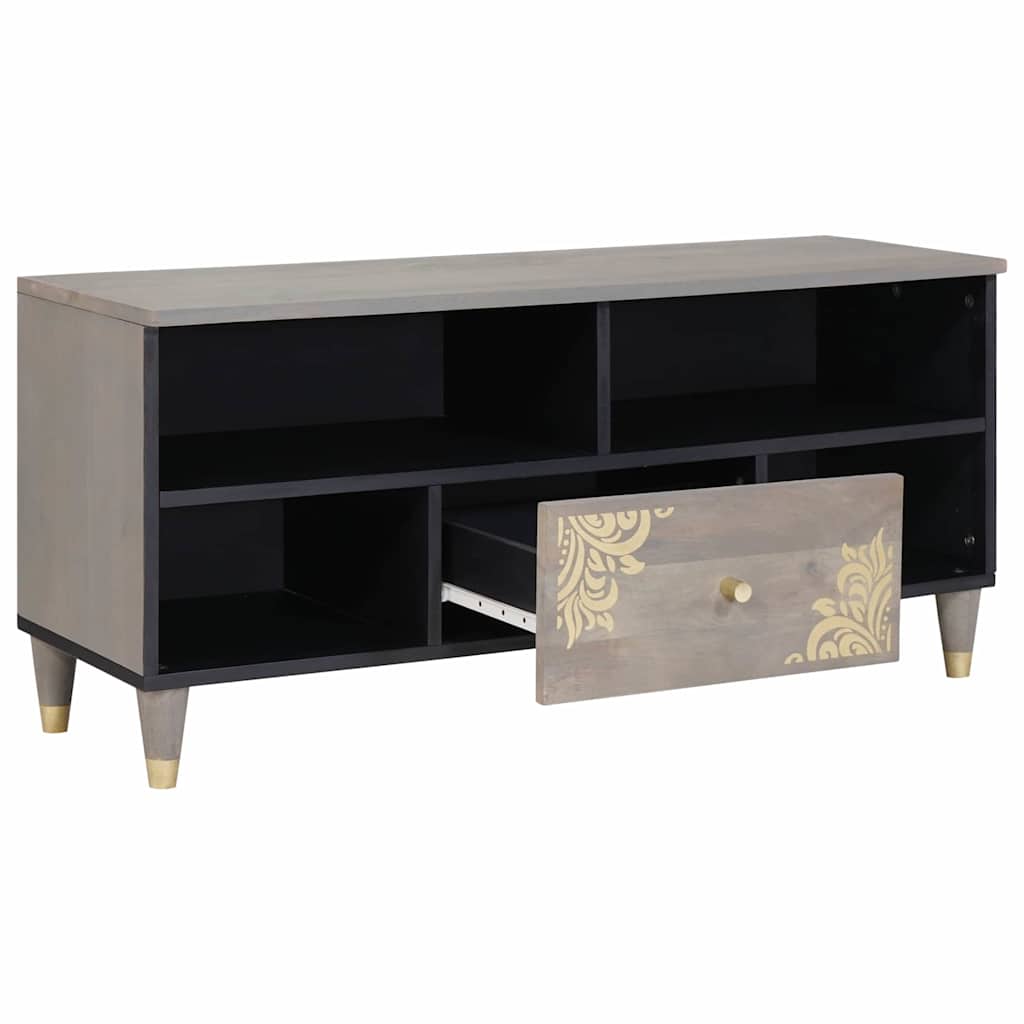 TV Cabinet Grey and Gold 100 x 33.5 x 46 cm Solid Mango wood