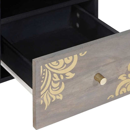 TV Cabinet Grey and Gold 100 x 33.5 x 46 cm Solid Mango wood