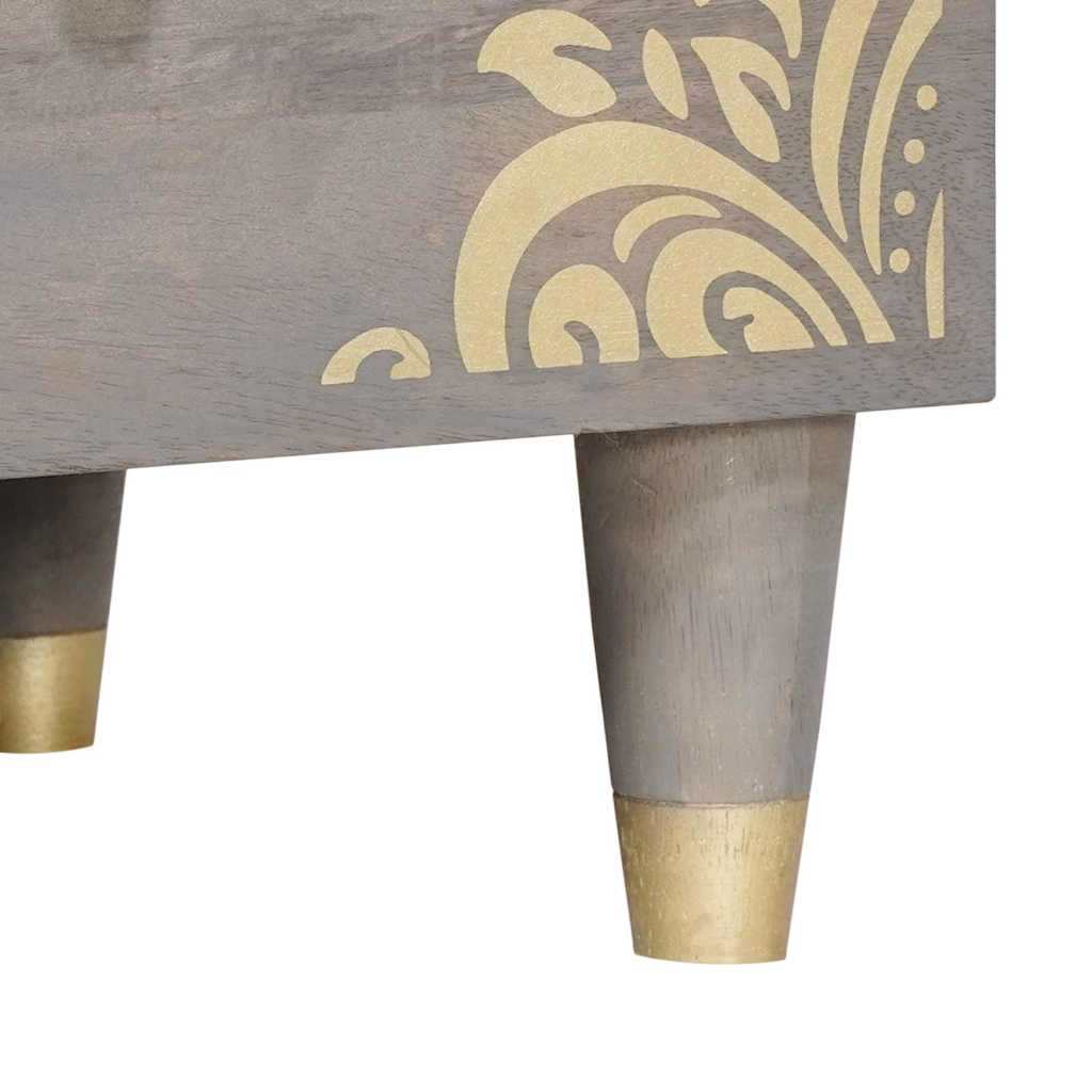 TV Cabinet Grey and Gold 100 x 33.5 x 46 cm Solid Mango wood