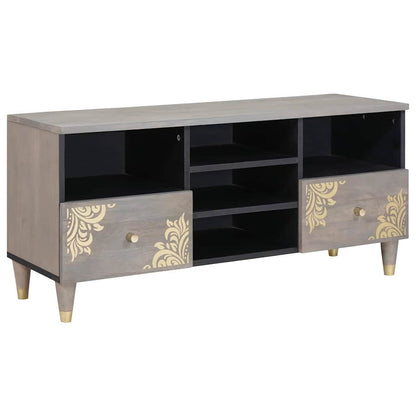 TV Cabinet Grey and Gold 100 x 33.5 x 46 cm Solid Mango wood