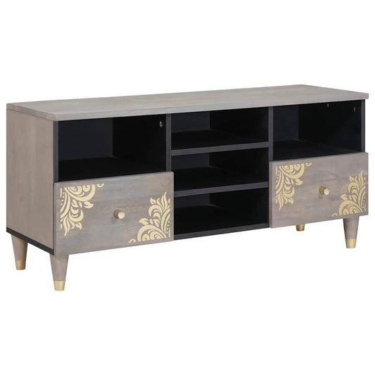 TV Cabinet Grey and Gold 100 x 33.5 x 46 cm Solid Mango wood