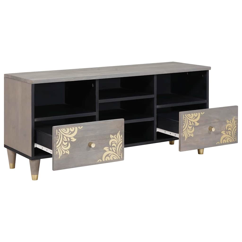 TV Cabinet Grey and Gold 100 x 33.5 x 46 cm Solid Mango wood