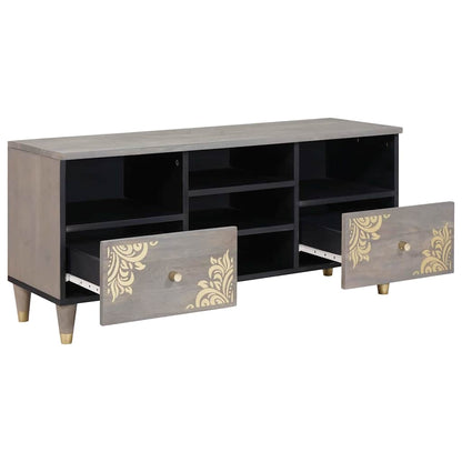 TV Cabinet Grey and Gold 100 x 33.5 x 46 cm Solid Mango wood