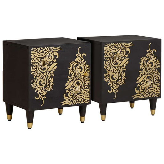 Bedside Cabinet 2 pcs Black 40 x 33 x 46 cm Solid Mango Wood