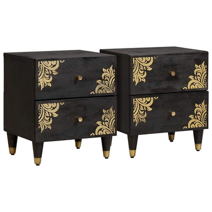 Bedside Cabinet 2 pcs Black 40 x 33 x 46 cm Solid Mango Wood