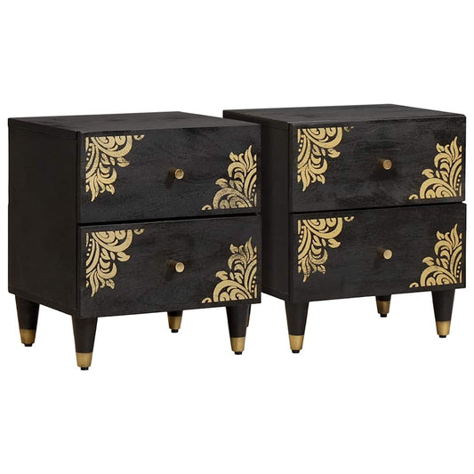 Bedside Cabinet 2 pcs Black 40 x 33 x 46 cm Solid Mango Wood