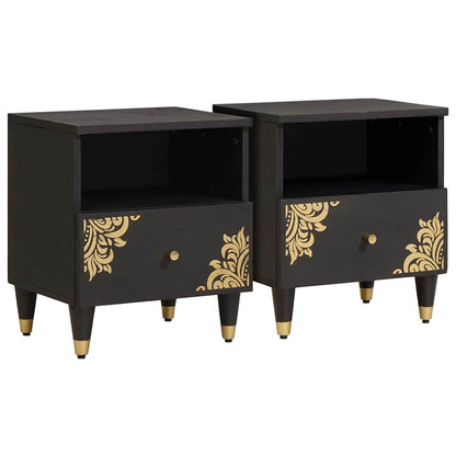 Bedside Cabinet 2 pcs Black 40 x 33 x 46 cm Solid Mango Wood