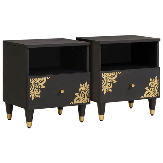 Bedside Cabinet 2 pcs Black 40 x 33 x 46 cm Solid Mango Wood