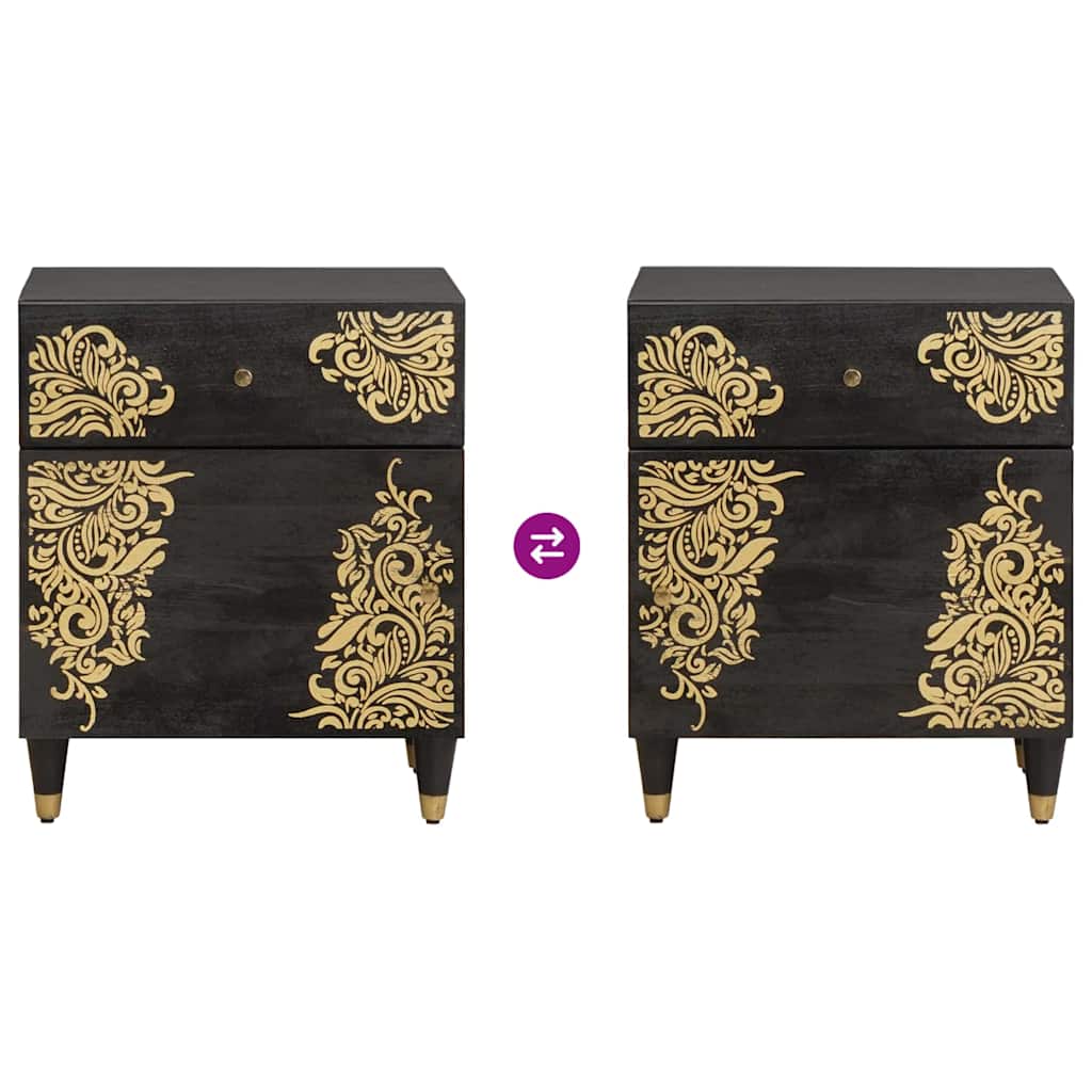 Bedside Cabinet Black 50 x 33 x 60 cm Solid Mango Wood