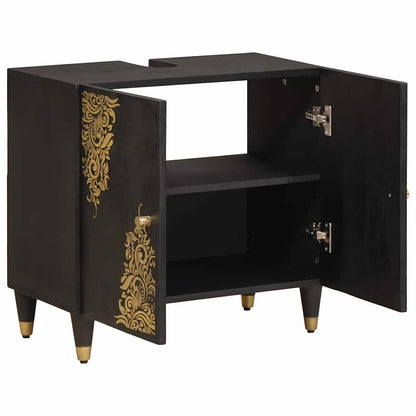 Sink cabinet with Door Black 62 x 33 x 58 cm Solid Mango Wood