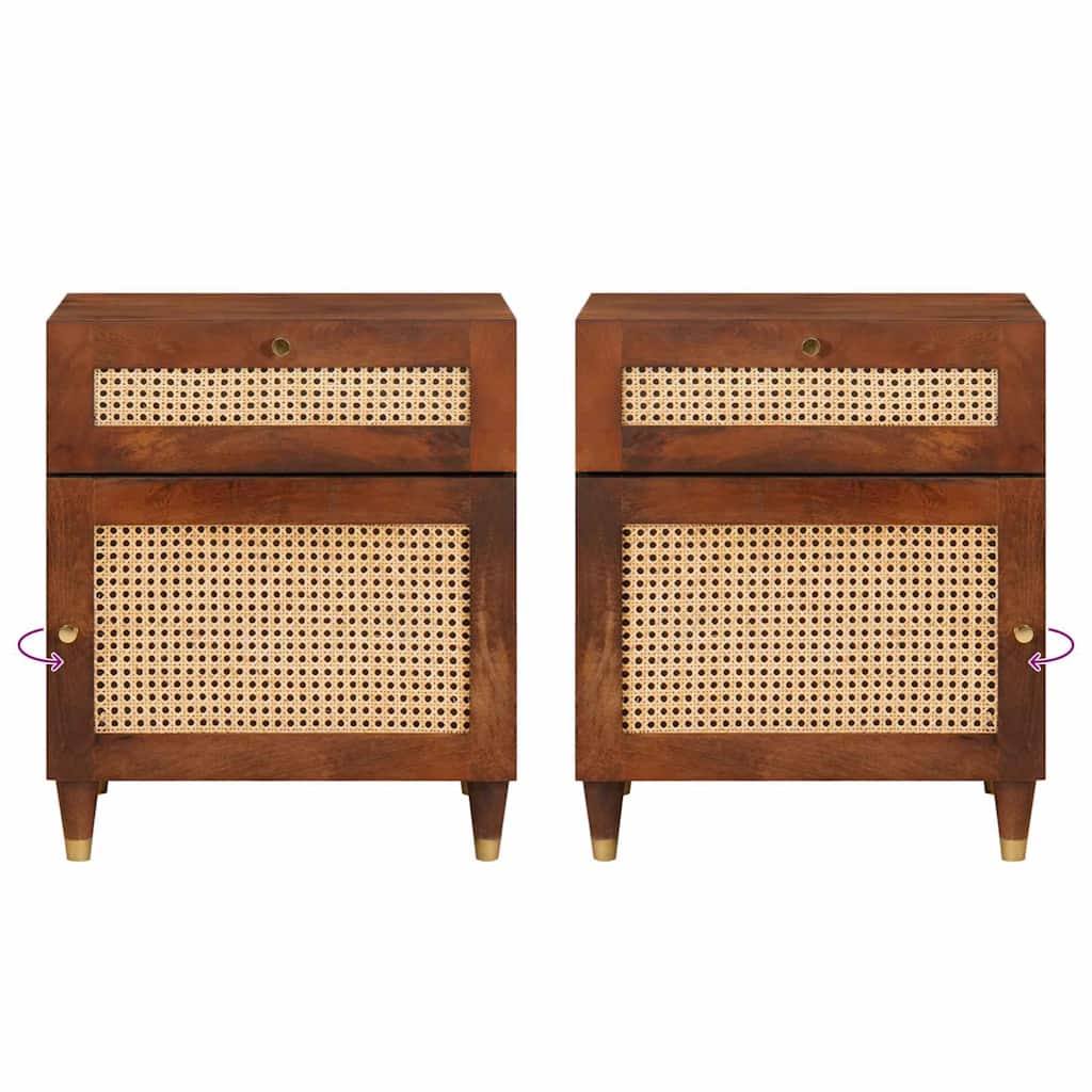 Bedside Tables Brown 50 x 33 x 60 cm Cane and solid mango wood