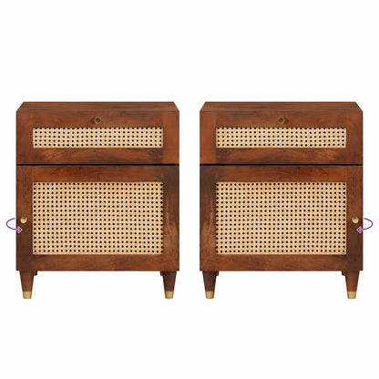 Bedside Tables Brown 50 x 33 x 60 cm Cane and solid mango wood
