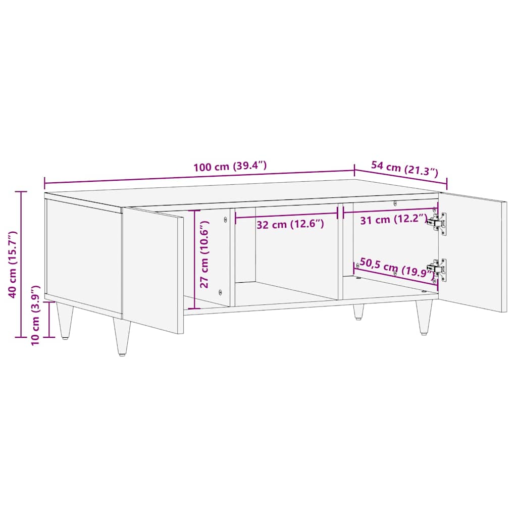 Coffee Tables Brown 100 x 54 x 40 cm Cane and solid mango wood
