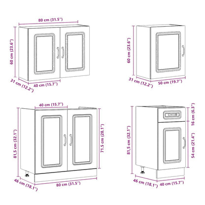7 Piece Kitchen Cabinet Set Kalmar High Gloss White Engineered Wood