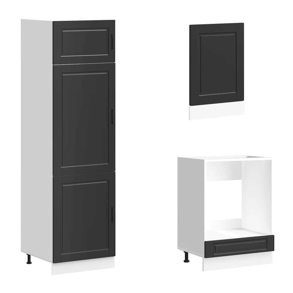 7 Piece Kitchen Cabinet Set Porto Black Engineered Wood