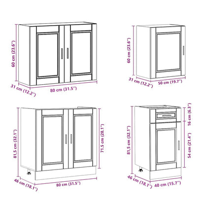 7 Piece Kitchen Cabinet Set Porto High Gloss White Engineered Wood