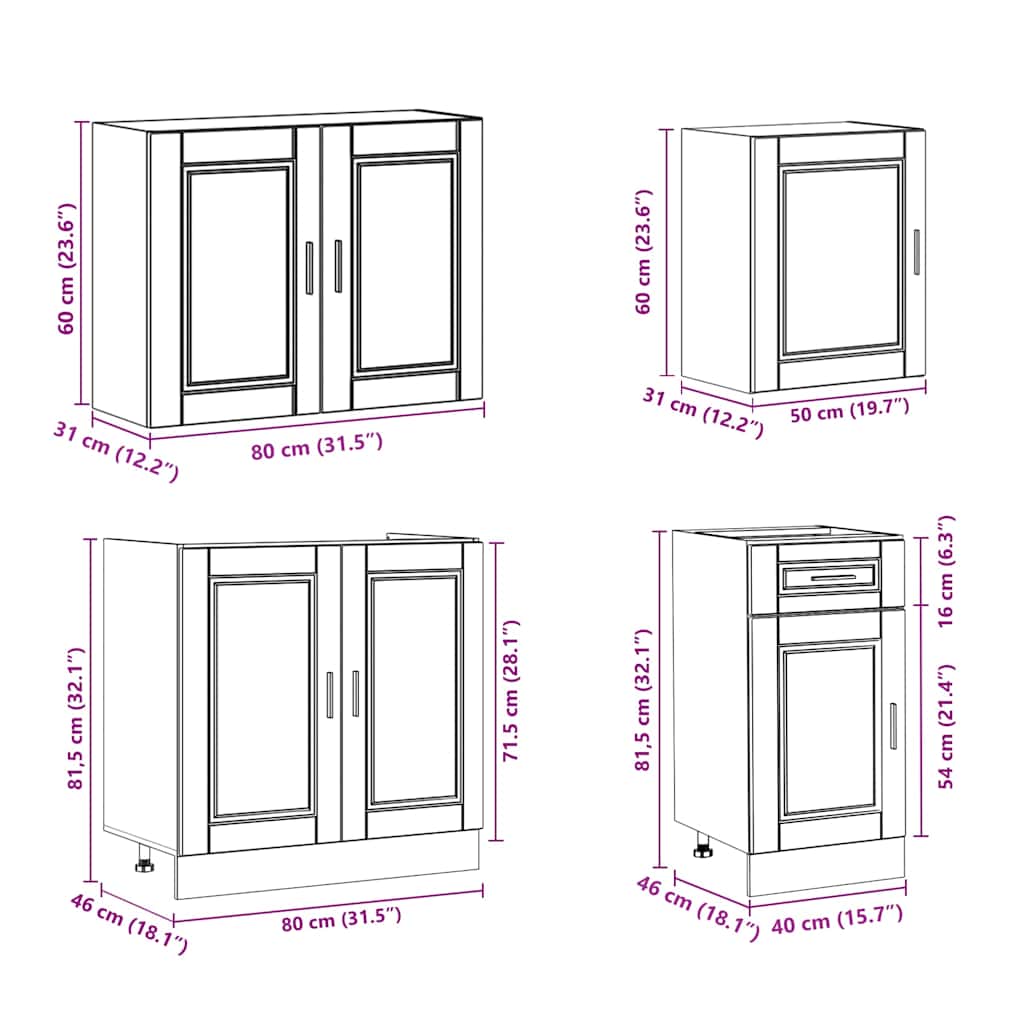 7 Piece Kitchen Cabinet Set Porto Concrete Grey Engineered Wood