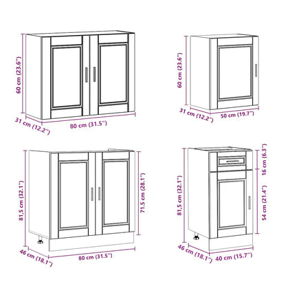 7 Piece Kitchen Cabinet Set Porto Concrete Grey Engineered Wood