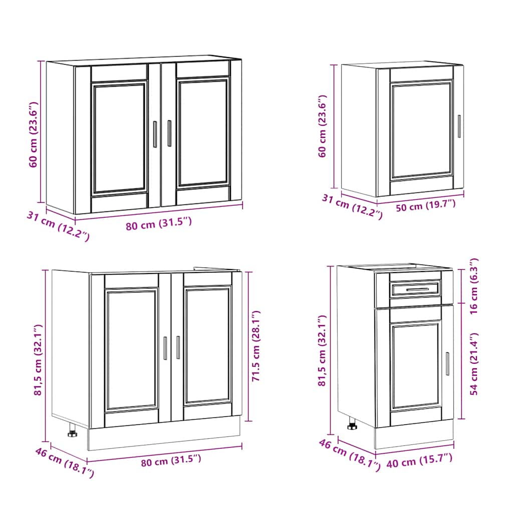 7 Piece Kitchen Cabinet Set Porto Old Wood Engineered Wood