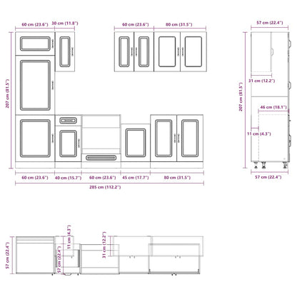 8 Piece Kitchen Cabinet Set Kalmar Black Engineered Wood