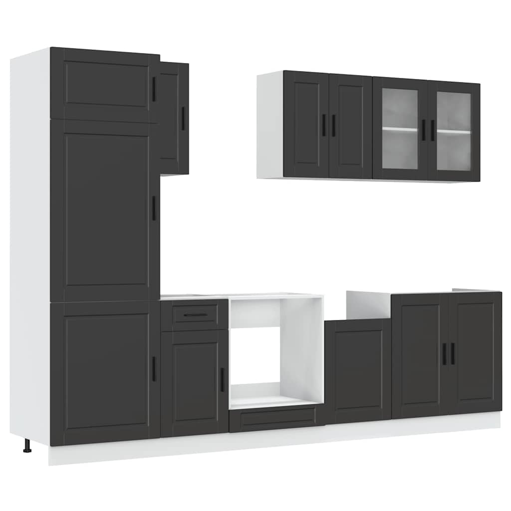 8 Piece Kitchen Cabinet Set Porto Black Engineered Wood