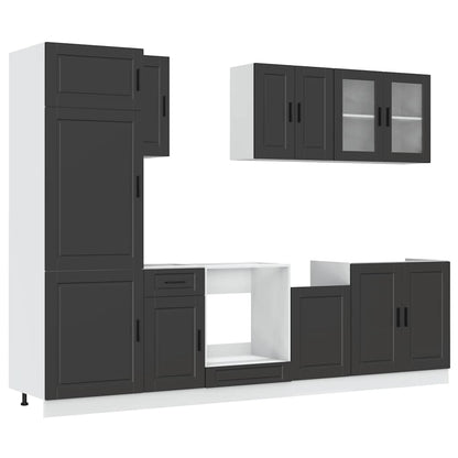 8 Piece Kitchen Cabinet Set Porto Black Engineered Wood