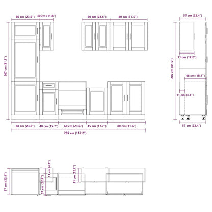 8 Piece Kitchen Cabinet Set Porto Black Engineered Wood