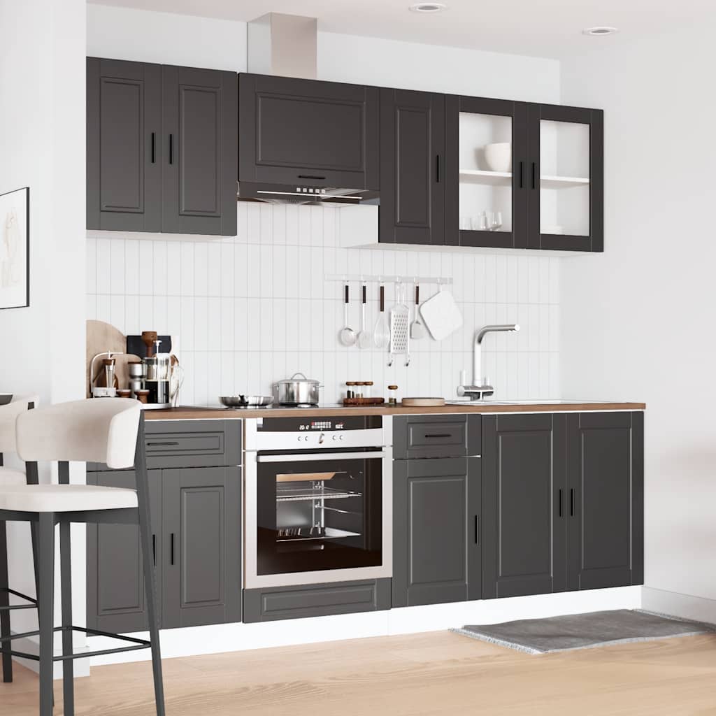8 Piece Kitchen Cabinet Set Porto Black Engineered Wood