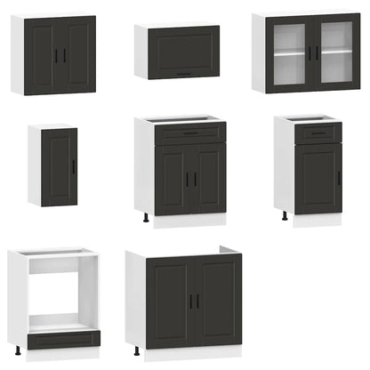 8 Piece Kitchen Cabinet Set Porto Black Engineered Wood