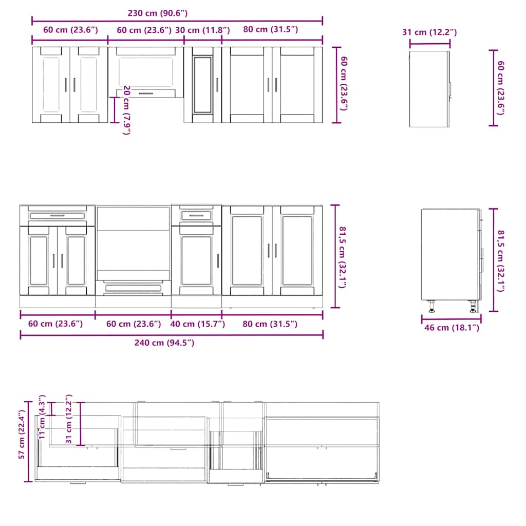 8 Piece Kitchen Cabinet Set Porto Black Engineered Wood