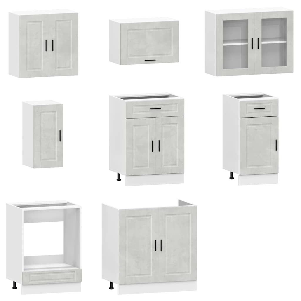 8 Piece Kitchen Cabinet Set Porto Concrete Grey Engineered Wood