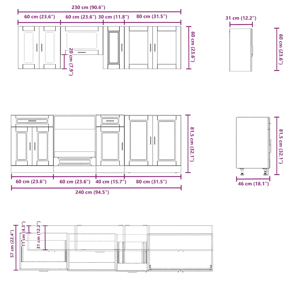 8 Piece Kitchen Cabinet Set Porto Concrete Grey Engineered Wood