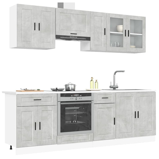 8 Piece Kitchen Cabinet Set Porto Concrete Grey Engineered Wood