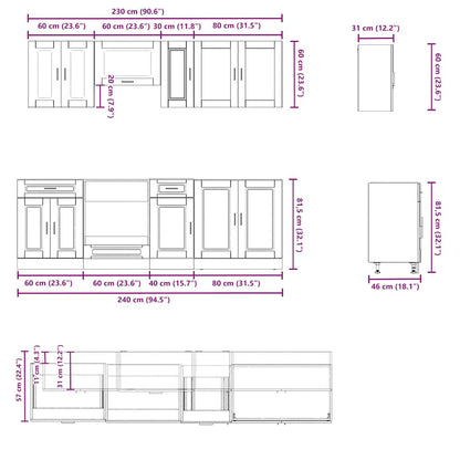 8 Piece Kitchen Cabinet Set Kalmar Grey Sonoma Engineered Wood