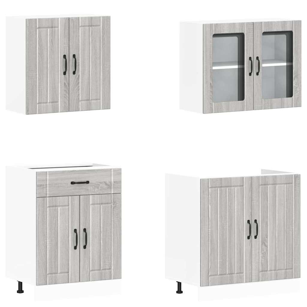 4 Piece Kitchen Cabinet Set Lucca Grey Sonoma Engineered Wood