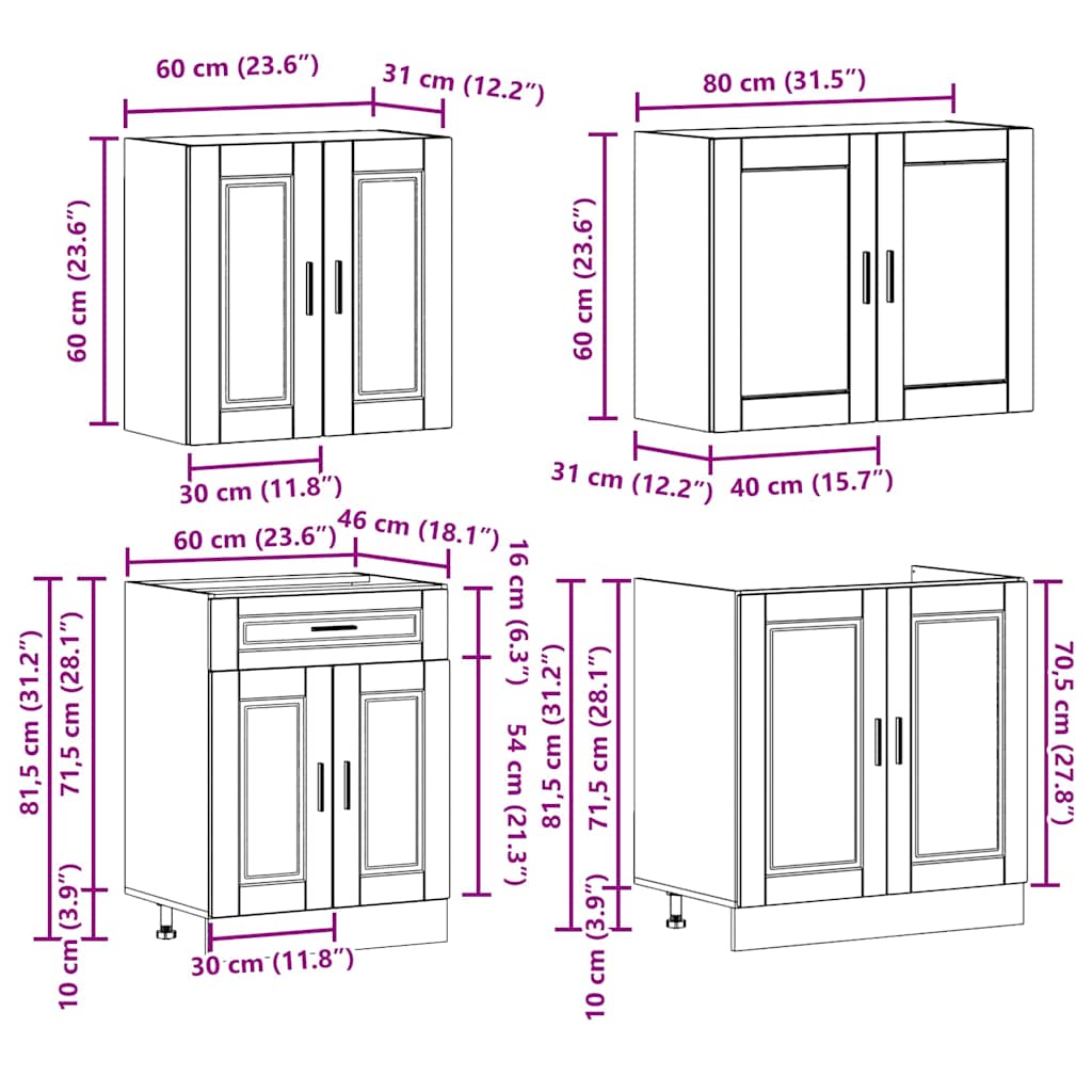 4 Piece Kitchen Cabinet Set Porto White Engineered Wood