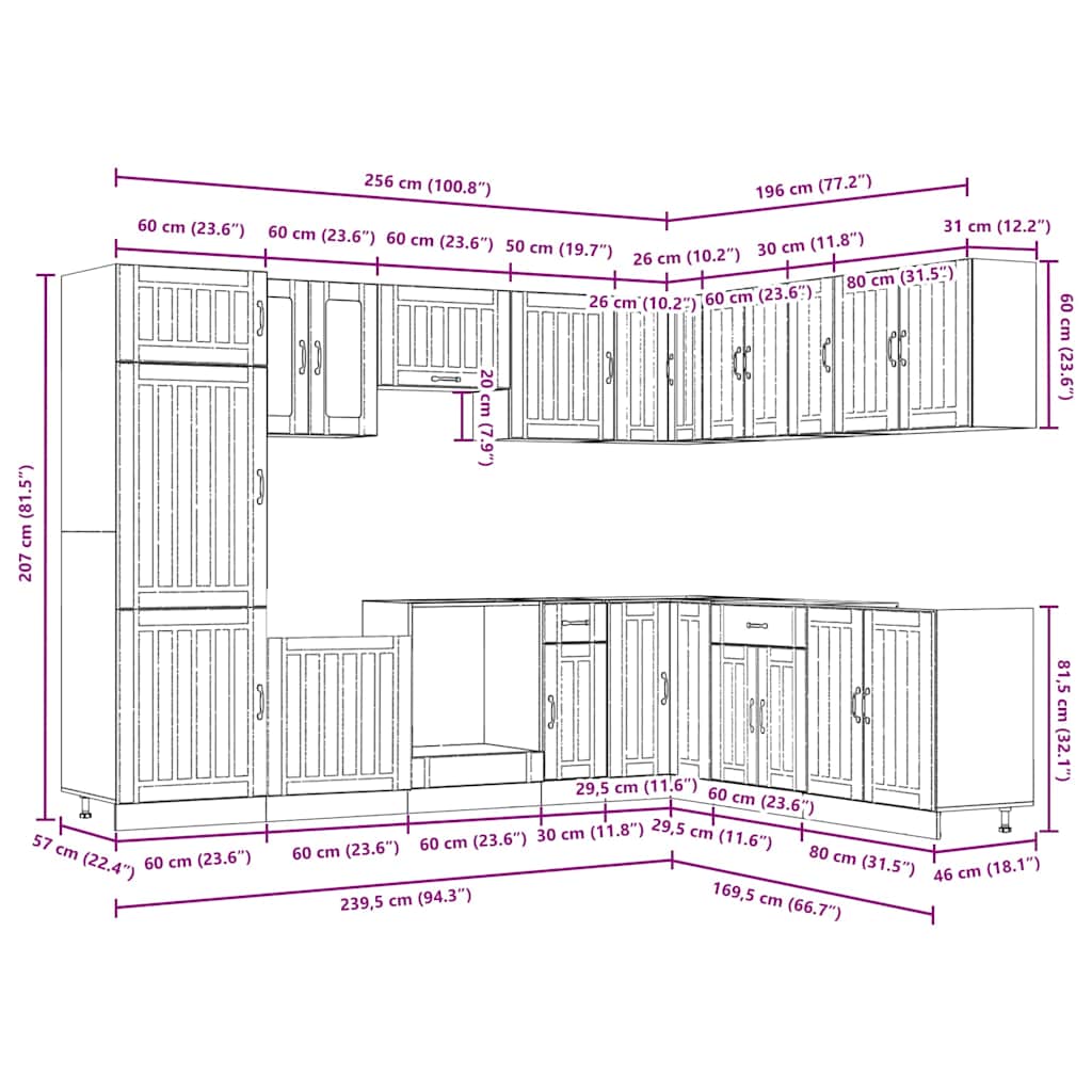 14 Piece Kitchen Cabinet Set Lucca Sonoma Oak Engineered Wood