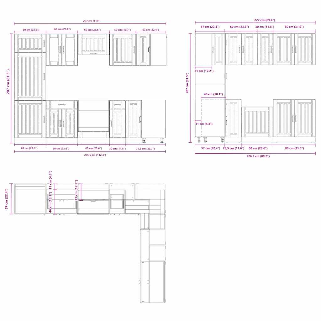 14 Piece Kitchen Cabinet Set Lucca Grey Sonoma Engineered Wood